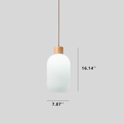 Vintage Wooden White Glass Round 1-Light Pendant Light