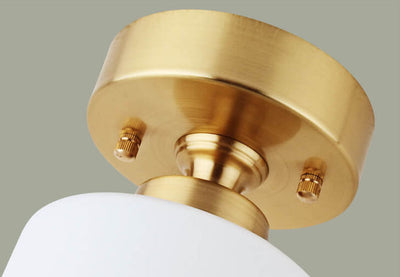 Modern White Glass Cylinder Brass 1-Light Semi-Flush Mount Ceiling Light