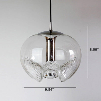 Vintage Clear Wave Glass Globe 1-Light Pendant Light