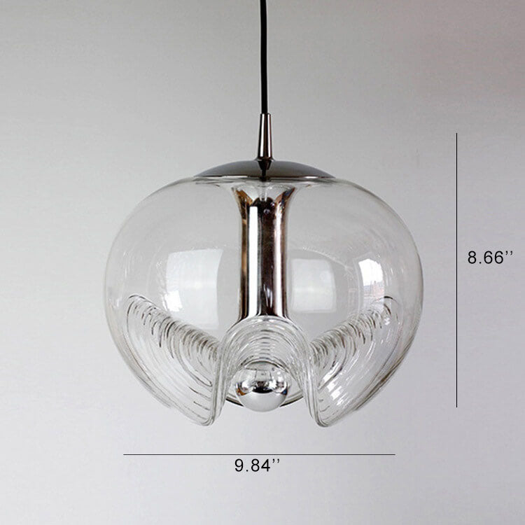 Vintage Clear Wave Glass Globe 1-Light Pendant Light