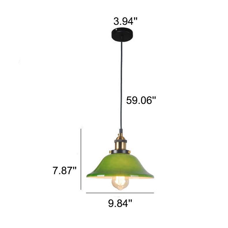 Vintage Green Glass Dome 1-Light Pendant Light