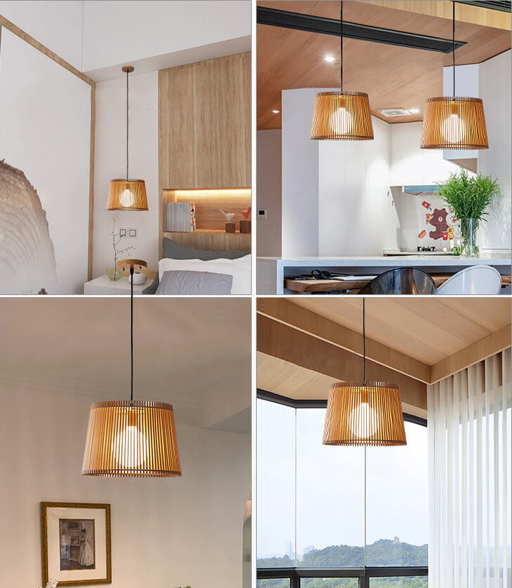 Modern Wood Bucket 1-Light Japanese Pendant Light