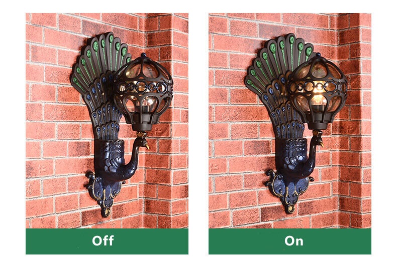 European Vintage Peacock 1-Light Outdoor Waterproof Wall Light