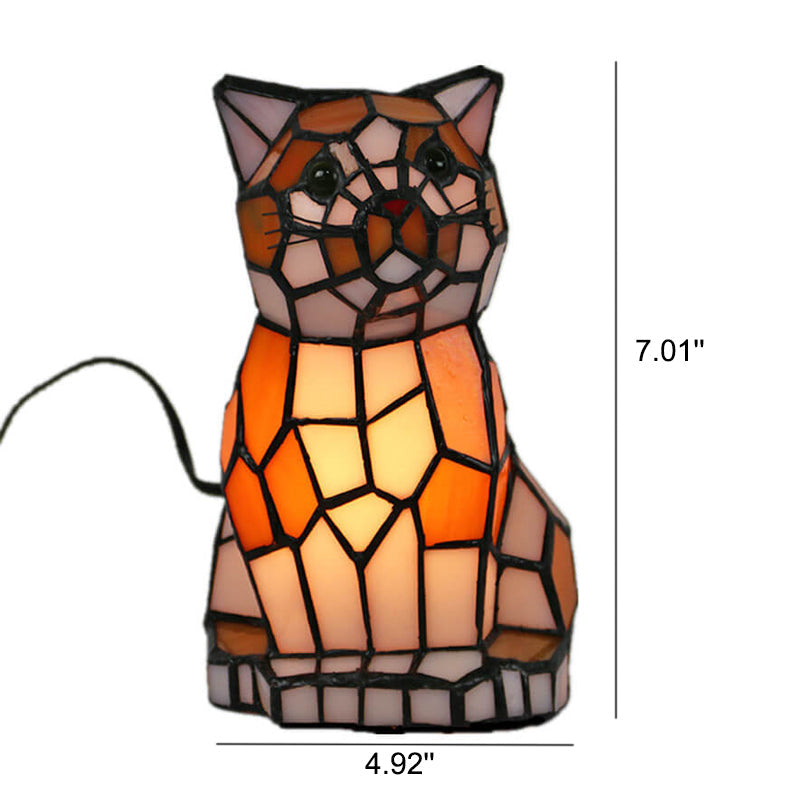 Tiffany Creative Cats /Dogs Stained Glass 1-Light Night Light Table Lamp