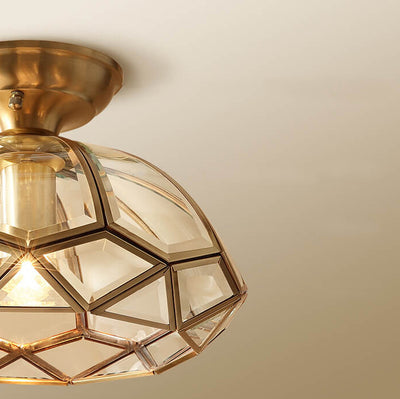 European Brass Glass Dome 1-Light Pendant Ceiling Light