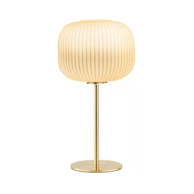 Nordic Light Luxury Milk White Stripes Glass Oval 1-Light Table Lamp