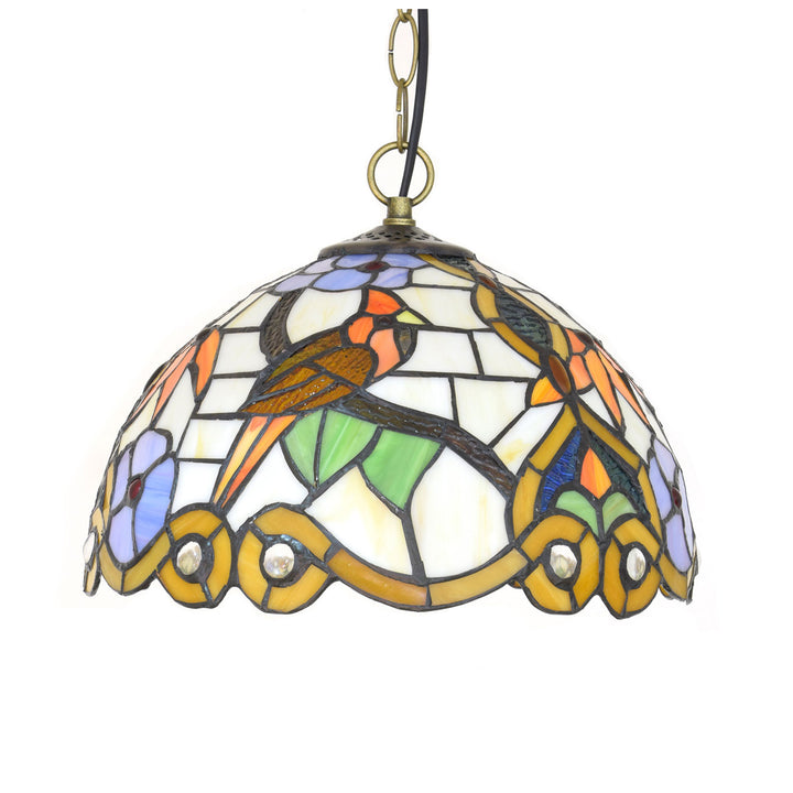 Tiffany Magpie Flower Stained Glass Dome 1-Light Pendant Light