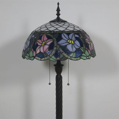 Vintage Tiffany Flower Blue Glass 2-Light Standing Floor Lamp