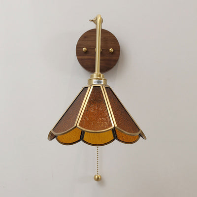 Japanese Simple Brass Glass With Switch 1-Light Wall Sconce Lamp