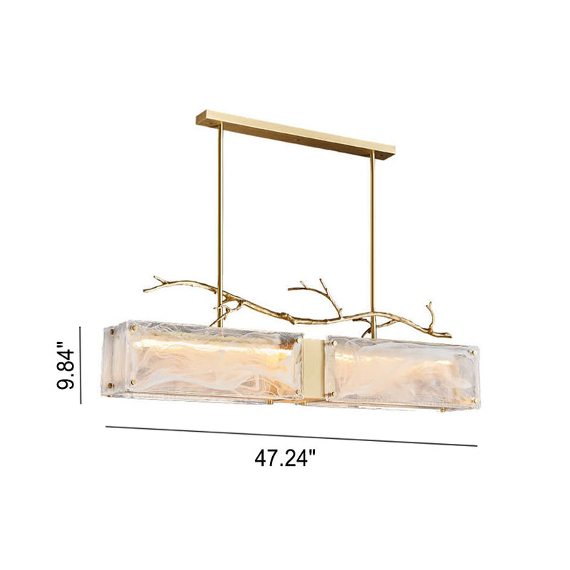 Nordic Light Luxury Rectangular All Brass Glass LED Island Light Chandelier