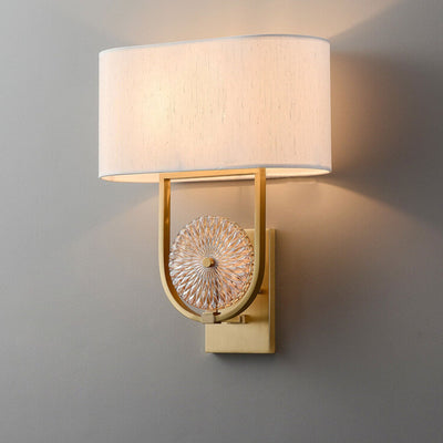 Modern Copper Chinese Simple Fabric Lamp Shade 1-Light Wall Sconce Lamp