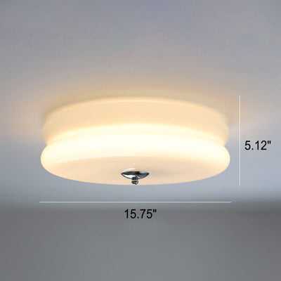 French Minimalist Cream Glass Round LED Flush Mount Ceiling Light