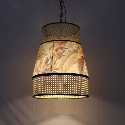 Rustic Rattan Weaving Column 1-Light Pendant Light