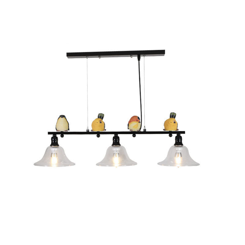 European Rustic Bird Iron Glass 3-Light Chandelier