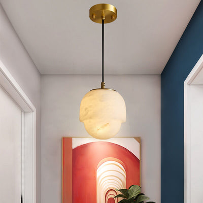 Modern Marble Minimalistic Spherical 1-Light Pendant Light