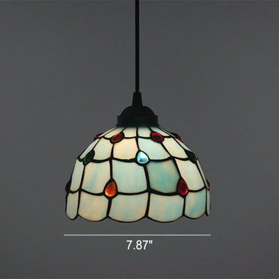 Tiffany European Gemstone Stained Glass Round 1-Light Pendant Light