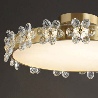 Modern Luxury Round Crystal Floral Edge LED Flush Mount Ceiling Light