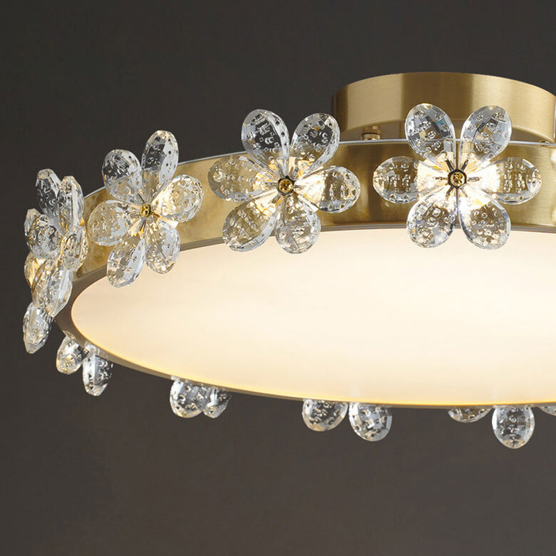 Modern Luxury Round Crystal Floral Edge LED Flush Mount Ceiling Light