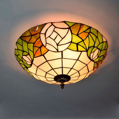 Tiffany European Retro Creative Buntglas-Rosenmuster-Design 3-Licht-Unterputzleuchte 