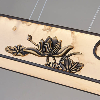 Moderner Luxus-Marmor-Kronleuchter mit langem Kupfer-Zen-Insellicht-LED