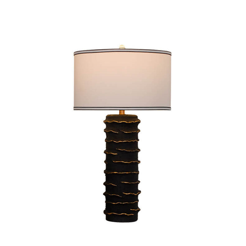 European Luxury Drum Fabric Shade Resin Column Base 1-Light  Table Lamp