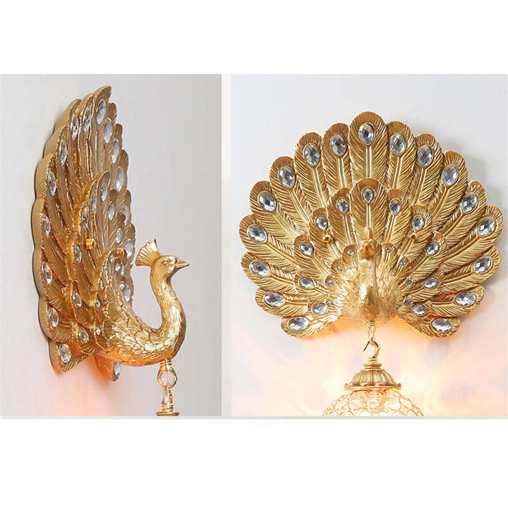 Europäische Vintage Kristall Pfau Form 1-Licht Wandleuchte 