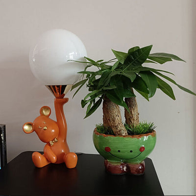 Creative Orange Ceramic Bear Glass Ball 1-Light Table Lamp