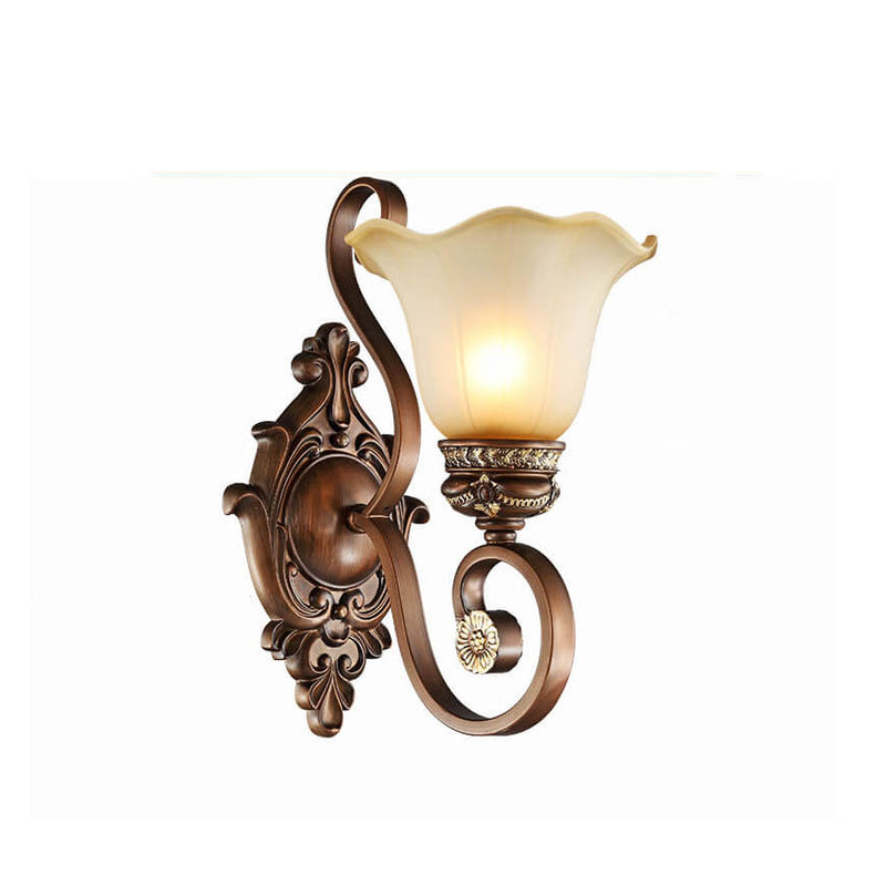European Vintage Iron Glass Shade 1-Light Wall Sconce Lamp