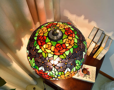 Tiffany Rustic Roses Stained Glass 3-Light Table Lamp