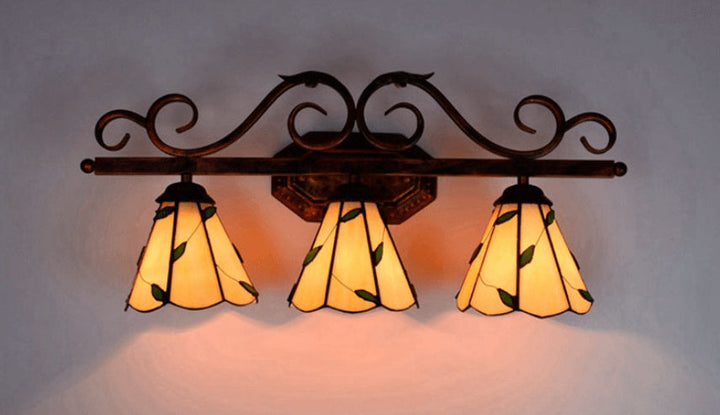 Lámpara de Aplique de Pared de 3 Luces de Vidrio Tiffany Hoja Europea 