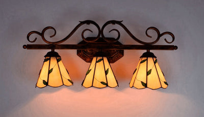 Applique murale en verre teinté à motif feuille Tiffany européenne à 3 lumières 