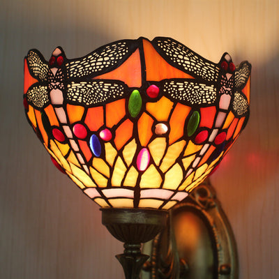Lámpara de Aplique de Pared de 1 Luz con Vidrio de Libélula Retro Tiffany 