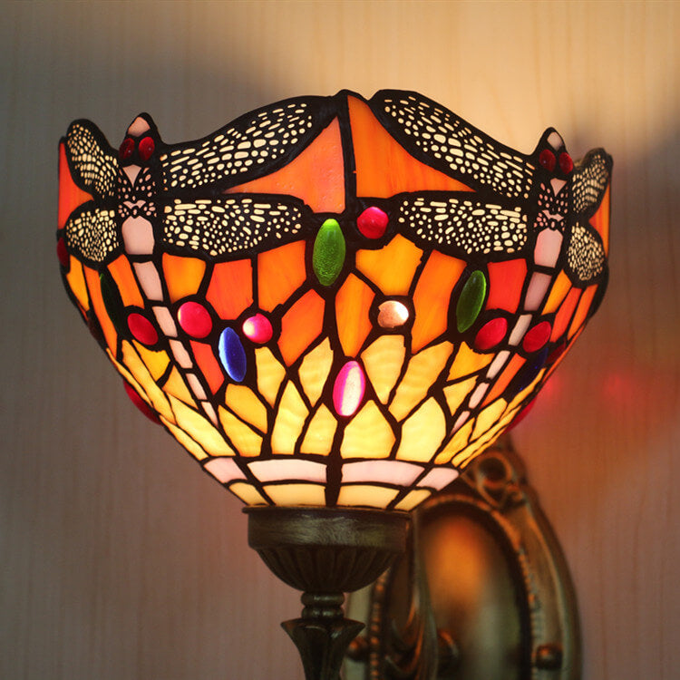 Lámpara de Aplique de Pared de 1 Luz con Vidrio de Libélula Retro Tiffany 
