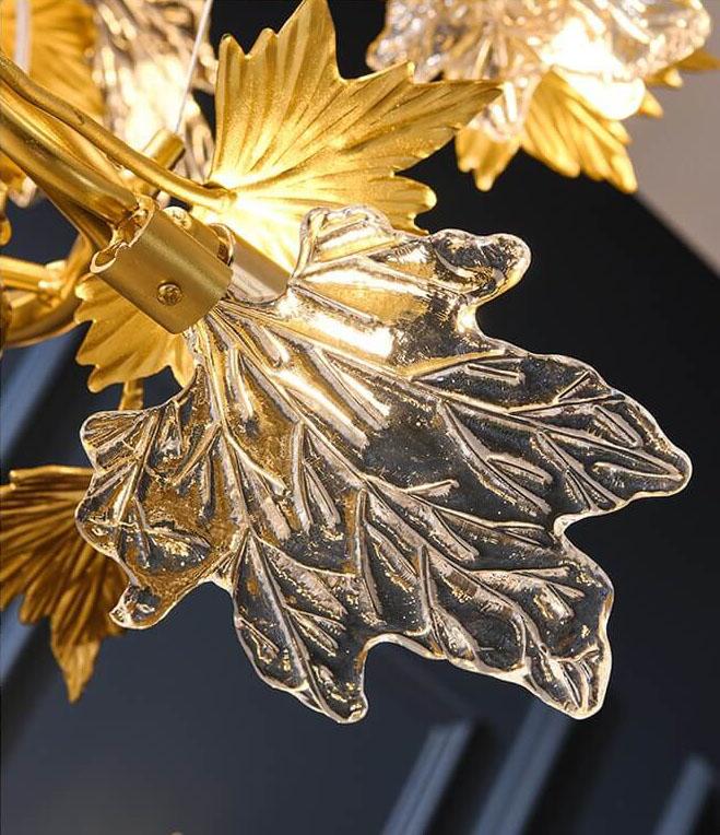 Moderner Ahornblatt Glas Aluminium 6-Licht Kronleuchter 