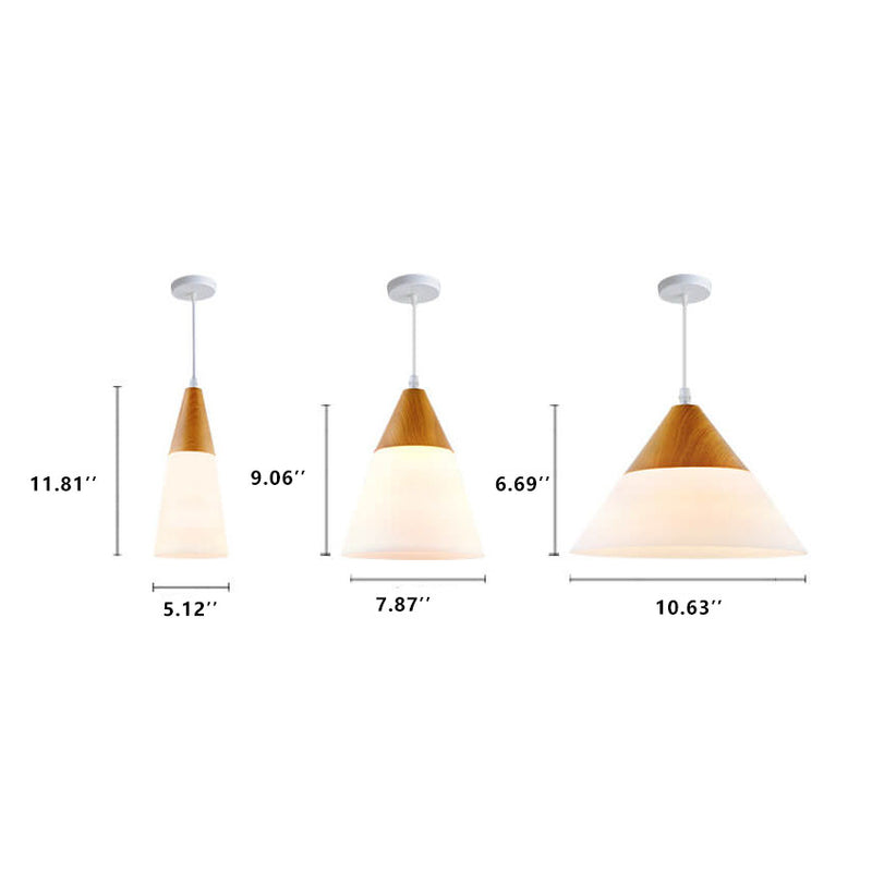 Luminaire suspendu à 1 lumière en forme de cône de verre à grain de bois nordique