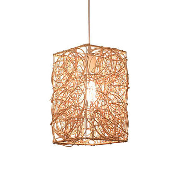 Vintage Rattan Weaving Square Shape 1-Light Pendant Light