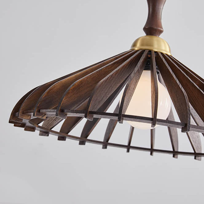 Vintage Wooden Umbrella Shape 1-Light Pendant Light