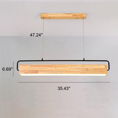 Nordischer minimalistischer rechteckiger LED-Kronleuchter aus Massivholz 