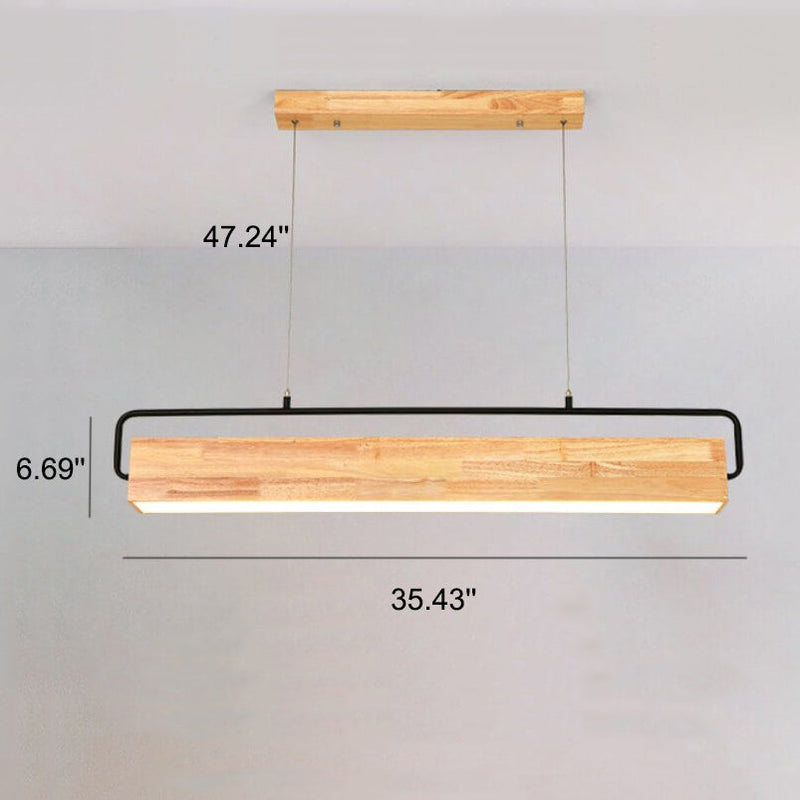 Nordischer minimalistischer rechteckiger LED-Kronleuchter aus Massivholz 