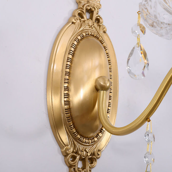 French Vintage Brass Crystal Candle Shade 1/2 Light Wall Sconce