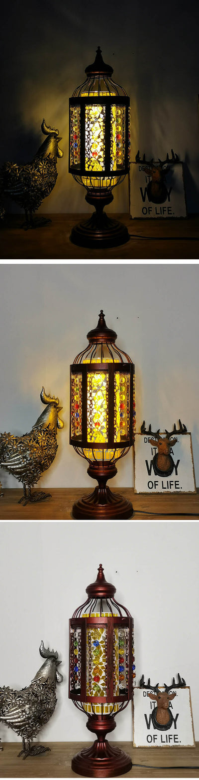 Vintage Turkish Stained Glass Lantern 1-Light Table Lamp