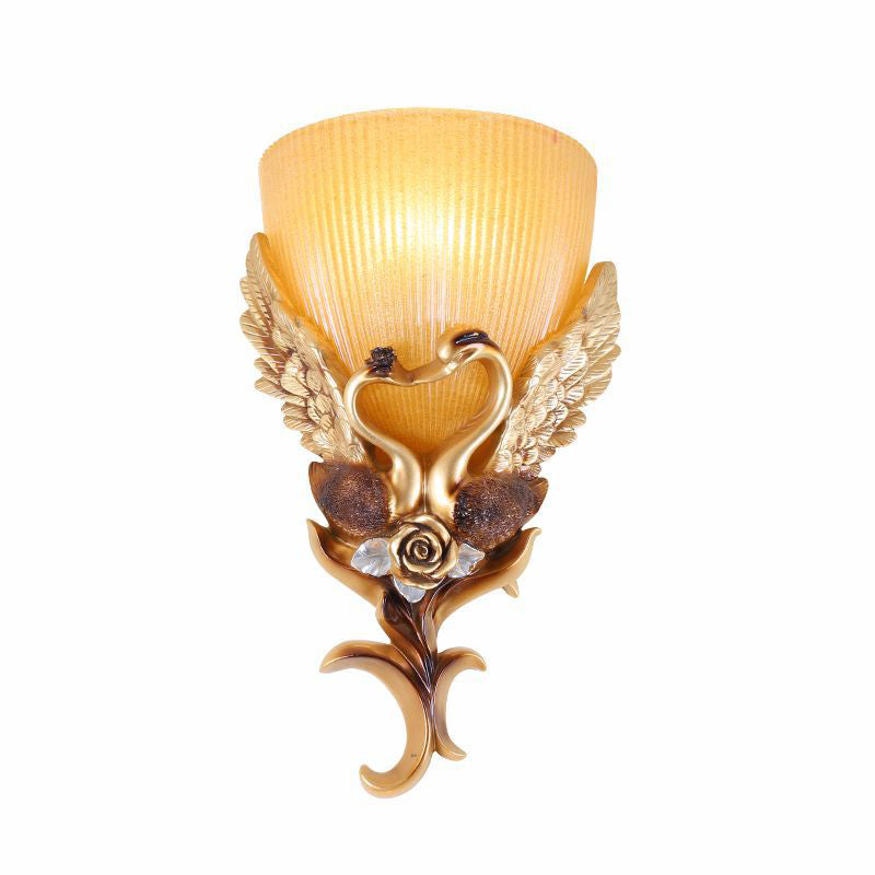 European Swan Carving Flared Glass Resin 1-Light Wall Sconce Lamp