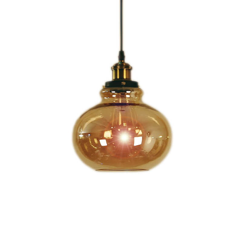 Suspension Luminaire Rétro Industriel en Verre Rond en Forme de Gourde à 1 Lumière 