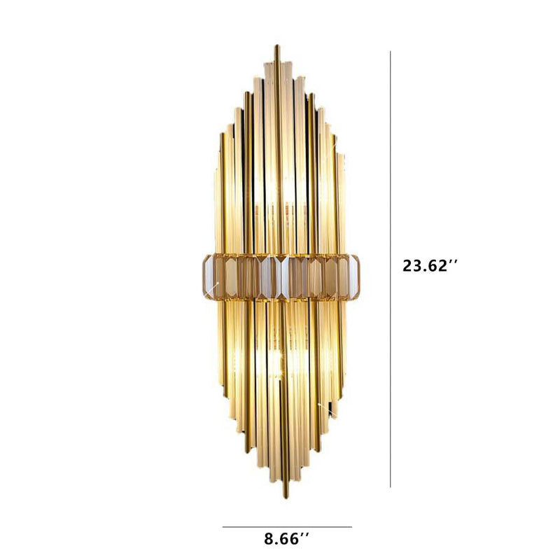 Moderne Wandleuchte mit zwei Lichtern aus Messing und Kristall, Röhrenform 