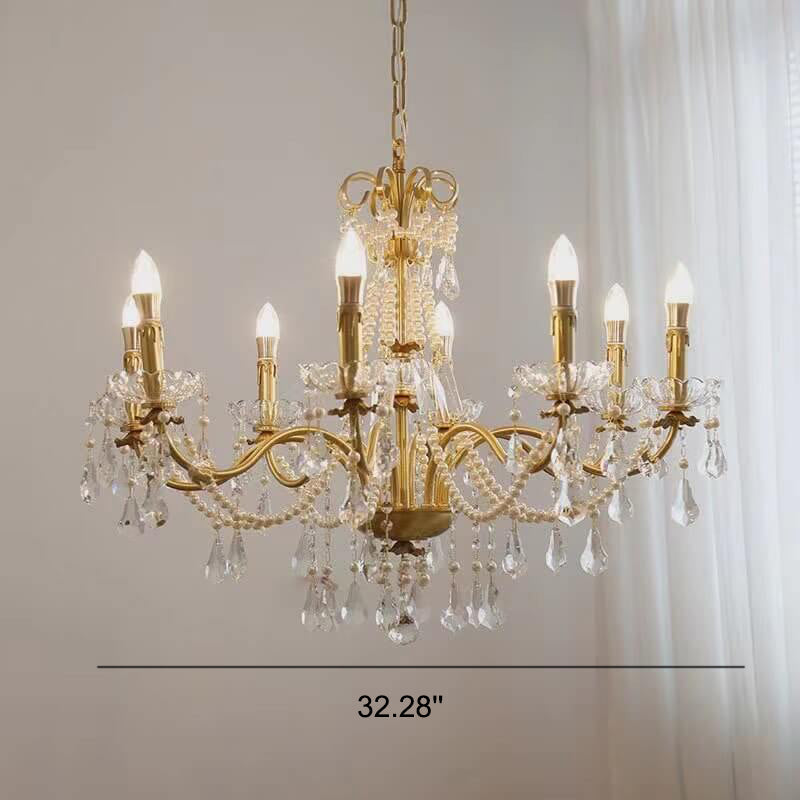 Modern Luxury Candelabra Pearl Crystal Brass 6/8 Light Chandelier