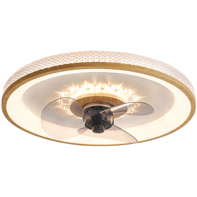 Nordic Minimalist Round  Acrylic Wood Grain LED Flush Mount Ceiling Fan Light