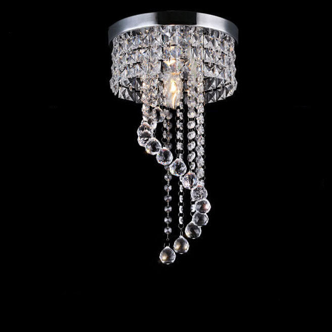 Modern Luxury Round Crystal Hanging 1-Light Flush Mount Ceiling Light