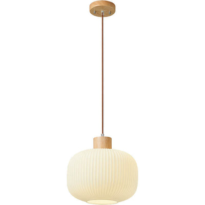 Vintage Wooden White Glass Round 1-Light Pendant Light