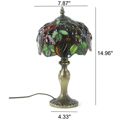 Tiffany-Tischlampe mit Fruchtkuppel und Buntglas, 1-flammig 