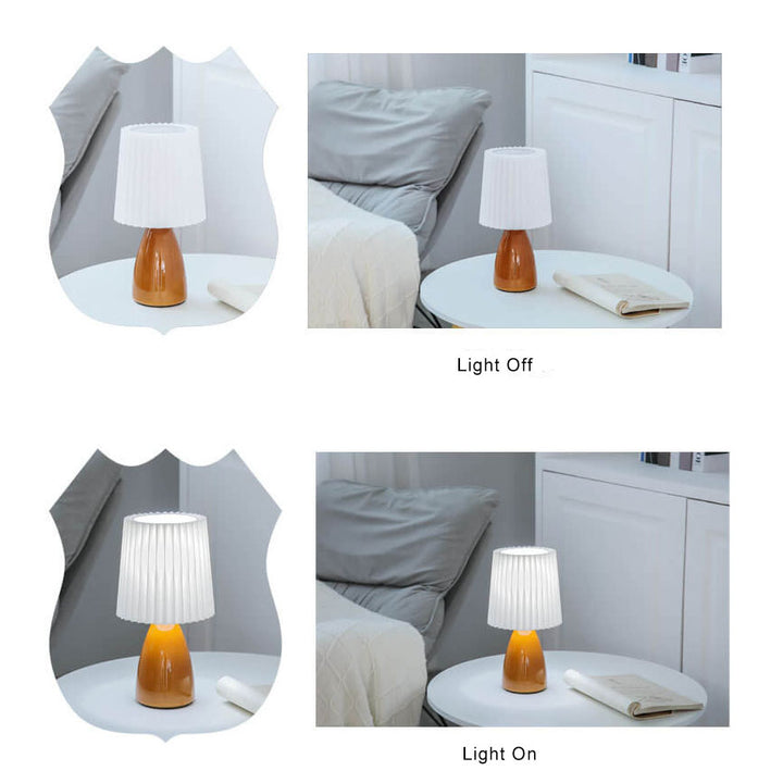 Lámpara de Mesa de 1 Luz con Base de Cristal y Pantalla Plegada Vintage Nórdica 